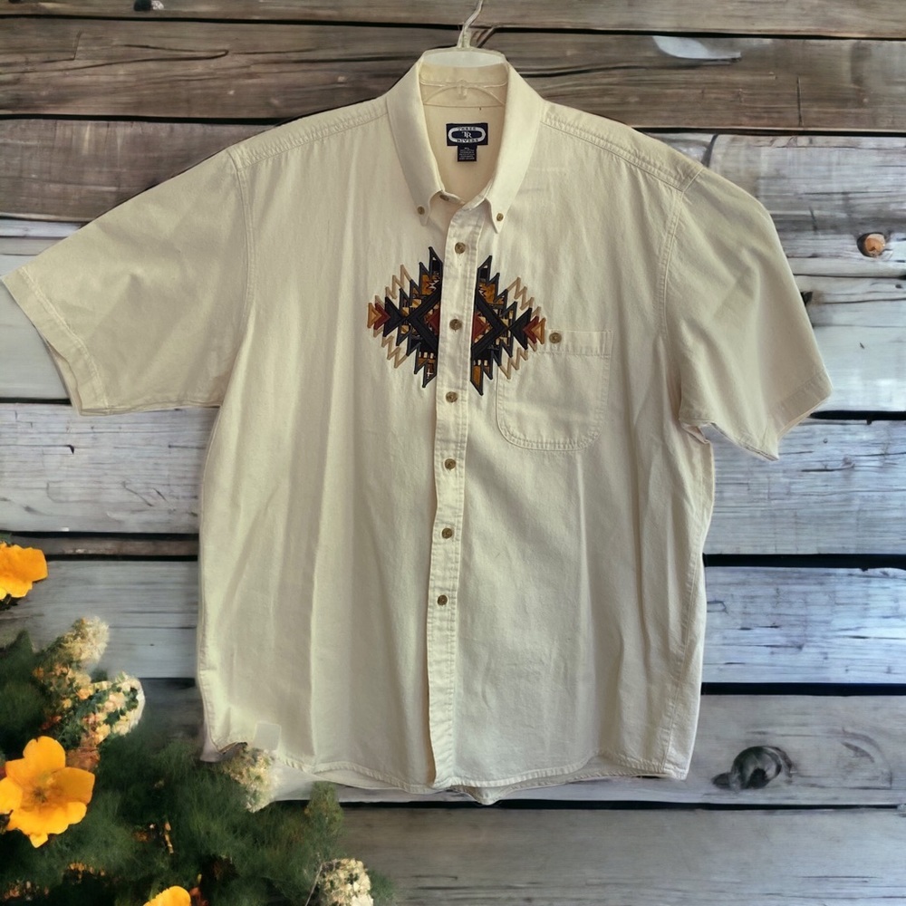 Men's Casual Button Down Shirt with Embroidered Design